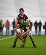 14 January 2023; Sam Callinan of Mayo in action against Barry McHugh of Galway during the Connacht FBD League Semi-Final match between Mayo and Galway at NUI Galway Connacht GAA Air Dome in Bekan, Mayo. Photo by Ray Ryan/Sportsfile
