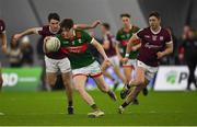 14 January 2023; Fenton Kelly of Mayo in action against Barry McHugh of Galway during the Connacht FBD League Semi-Final match between Mayo and Galway at NUI Galway Connacht GAA Air Dome in Bekan, Mayo. Photo by Ray Ryan/Sportsfile