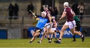 14 January 2023; Andy Dunphy of Dublin in action against John Cooney of Galway during the Walsh Cup Group 1 Round 2 match between Dublin and Galway at Parnell Park in Dublin. Photo by Daire Brennan/Sportsfile