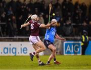 14 January 2023; Gearóid McInerney of Galway in action against Joe Flanagan of Dublin during the Walsh Cup Group 1 Round 2 match between Dublin and Galway at Parnell Park in Dublin. Photo by Daire Brennan/Sportsfile