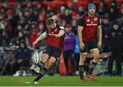 14 January 2023; Jack Crowley of Munster kicks a penalty during the Heineken Champions Cup Pool B Round 3 match between Munster and Northampton Saints at Thomond Park in Limerick. Photo by Brendan Moran/Sportsfile