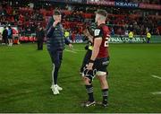 14 January 2023; Jack O'Donoghue of Munster, left, and team-mate Alex Kendellen after the Heineken Champions Cup Pool B Round 3 match between Munster and Northampton Saints at Thomond Park in Limerick. Photo by Brendan Moran/Sportsfile