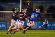 14 January 2023; Paul Crummey of Dublin in action against Jack Fitzpatrick of Galway during the Walsh Cup Group 1 Round 2 match between Dublin and Galway at Parnell Park in Dublin.   Photo by Daire Brennan/Sportsfile