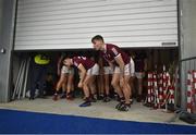 14 January 2023; Galway players Mathew Tierney and Tomo Culhane enter the Dome for the second half of the Connacht FBD League Semi-Final match between Mayo and Galway at NUI Galway Connacht GAA Air Dome in Bekan, Mayo. Photo by Ray Ryan/Sportsfile