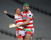 14 January 2023; Ballygiblin players Joseph O'Sullivan, left, and Mark Keane celebrate after their side's victory in the AIB GAA Hurling All-Ireland Junior Championship Final match between Ballygiblin of Cork and Easkey of Sligo at Croke Park in Dublin. Photo by Piaras Ó Mídheach/Sportsfile