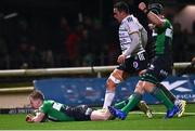 14 January 2023; Kieran Marmion of Connacht scores his side's ninth try during the EPCR Challenge Cup Pool A Round 3 match between Connacht and CA Brive at The Sportsground in Galway. Photo by Ben McShane/Sportsfile