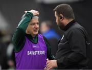 14 January 2023; Mayo manager Kevin McStay chats with Galway coach Cian O’Neill after the Connacht FBD League Semi-Final match between Mayo and Galway at NUI Galway Connacht GAA Air Dome in Bekan, Mayo. Photo by Ray Ryan/Sportsfile