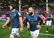 14 January 2023; Jamison Gibson-Park, right, and Ryan Baird of Leinster run out before the Heineken Champions Cup Pool A Round 3 match between Gloucester and Leinster at Kingsholm Stadium in Gloucester, England. Photo by Harry Murphy/Sportsfile