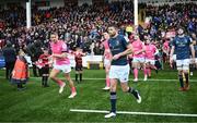 14 January 2023; Ross Byrne of Leinster runs out before the Heineken Champions Cup Pool A Round 3 match between Gloucester and Leinster at Kingsholm Stadium in Gloucester, England. Photo by Harry Murphy/Sportsfile