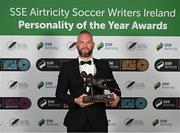 14 January 2023; Goalkeeper of the Year award winner Alan Mannus of Shamrock Rovers poses with the trophy during the SSE Airtricity / Soccer Writers Ireland Awards 2022 at The Clayton Hotel in Dublin. Photo by Stephen McCarthy/Sportsfile