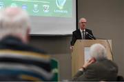 14 January 2023; The Leinster Council Chairman Pat Teehan, of Offaly, during the Leinster GAA Convention at Clayton Whites Hotel in Wexford. Photo by Ray McManus/Sportsfile