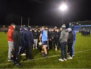 14 January 2023; Conor Donoghue of Dublin speaks to the Dublin U16 team after the Walsh Cup Group 1 Round 2 match between Dublin and Galway at Parnell Park in Dublin. Photo by Daire Brennan/Sportsfile