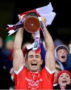 14 January 2023; Monaleen captain Lorcan Lyons lifts the cup after his side's victory in the AIB GAA Hurling All-Ireland Intermediate Championship Final match between Monaleen of Limerick and Tooreen of Mayo at Croke Park in Dublin. Photo by Piaras Ó Mídheach/Sportsfile