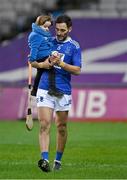 14 January 2023; Tooreen hurler Joe Boyle with his son Bobby, age 2, after the AIB GAA Hurling All-Ireland Intermediate Championship Final match between Monaleen of Limerick and Tooreen of Mayo at Croke Park in Dublin. Photo by Piaras Ó Mídheach/Sportsfile