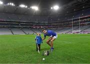 14 January 2023; Tooreen hurler Joe Boyle with his son Bobby, age 2, after the AIB GAA Hurling All-Ireland Intermediate Championship Final match between Monaleen of Limerick and Tooreen of Mayo at Croke Park in Dublin. Photo by Piaras Ó Mídheach/Sportsfile