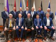 14 January 2023; Members of the Wexford GAA County Board Management, back row, left to right, PJ Howlin, Dermot Howlin, John Kenny, Cathal Byrne, Bobby Gough, Dave Tobin and Andrew Nolan, front row, Tony Dempsey, Micheál Martin, Chairman, incoming Leinster Council Chairman Derek Kent, Michael Hennessy and Gavin O'Donovan, CEO,  after the Leinster GAA Convention at Clayton Whites Hotel in Wexford. Photo by Ray McManus/Sportsfile