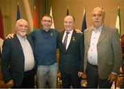 14 January 2023; Leinster Council Chairman Derek Kent with former Wexford hurler Larry O'Gorman, second from left, Fayne Harriers GAA Club, Tom Shiggins, left, and Séamus Whelan of the Oilgate Glenbrien GAA Club after the Leinster GAA Convention at Clayton Whites Hotel in Wexford. Photo by Ray McManus/Sportsfile
