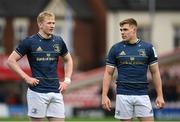 14 January 2023; Leinster centres Jamie Osborne, left, and Garry Ringrose during the Heineken Champions Cup Pool A Round 3 match between Gloucester and Leinster at Kingsholm Stadium in Gloucester, England. Photo by Harry Murphy/Sportsfile