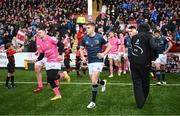 14 January 2023; Leinster captain Garry Ringrose leads out the team before the Heineken Champions Cup Pool A Round 3 match between Gloucester and Leinster at Kingsholm Stadium in Gloucester, England. Photo by Harry Murphy/Sportsfile