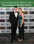 14 January 2023; Emily Corbett of Athlone Town and Jimmy Hyland during the SSE Airtricity / Soccer Writers Ireland Awards 2022 at The Clayton Hotel in Dublin. Photo by Stephen McCarthy/Sportsfile