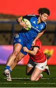 14 January 2023; Jenny Murphy of Leinster is tackled by Rachel Allen of Munster during the Vodafone Women’s Interprovincial Championship Round Two match between Munster and Leinster at Musgrave Park in Cork. Photo by Eóin Noonan/Sportsfile
