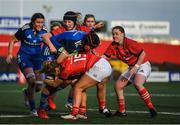 14 January 2023; Elaine Anthony of Leinster is tackled by Aoife Carey of Munster during the Vodafone Women’s Interprovincial Championship Round Two match between Munster and Leinster at Musgrave Park in Cork. Photo by Eóin Noonan/Sportsfile