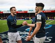 14 January 2023; Nick McCarthy, left, and Jimmy O'Brien of Leinster after their side's victory in the Heineken Champions Cup Pool A Round 3 match between Gloucester and Leinster at Kingsholm Stadium in Gloucester, England. Photo by Harry Murphy/Sportsfile