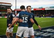 14 January 2023; Nick McCarthy, right, and Hugo Keenan of Leinster after their side's victory in the Heineken Champions Cup Pool A Round 3 match between Gloucester and Leinster at Kingsholm Stadium in Gloucester, England. Photo by Harry Murphy/Sportsfile