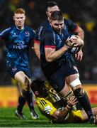 14 January 2023; Iain Henderson of Ulster is tackled by Antoine Hastoy of La Rochelle during the Heineken Champions Cup Pool B Round 3 match between La Rochelle and Ulster at Stade Marcel Deflandre in La Rochelle, France. Photo by Ramsey Cardy/Sportsfile