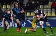 14 January 2023; Harry Sheridan of Ulster is tackled by Grégory Alldritt of La Rochelle during the Heineken Champions Cup Pool B Round 3 match between La Rochelle and Ulster at Stade Marcel Deflandre in La Rochelle, France. Photo by Ramsey Cardy/Sportsfile