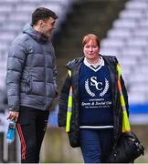 15 January 2023; David Clifford of Fossa in conversation with steward Jackie Lynch, from Ashbourne in Meath, before the AIB GAA Football All-Ireland Junior Championship Final match between Fossa of Kerry and Stewartstown Harps of Tyrone at Croke Park in Dublin. Photo by Piaras Ó Mídheach/Sportsfile