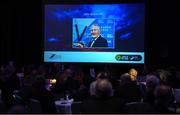 14 January 2023; A tribute to the late John Given is shown on screen during the SSE Airtricity / Soccer Writers Ireland Awards 2022 at The Clayton Hotel in Dublin. Photo by Stephen McCarthy/Sportsfile