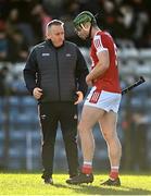 15 January 2023; Cork manager Pat Ryan speaks to Cathal Cormack of Cork before the Co-Op Superstores Munster Hurling League Group 2 match between Cork and Limerick at Páirc Ui Rinn in Cork. Photo by Eóin Noonan/Sportsfile