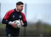 15 January 2023; St Patrick's Athletic goalkeeper Danny Rogers warms-up before the pre-season friendly match between St Patrick's Athletic and Drogheda United at the TU Dublin Blanchardstown in Dublin. Photo by Tyler Miller/Sportsfile