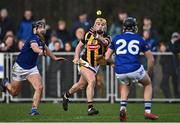 15 January 2023; Niall Brennan of Kilkenny in action against Padraic Dunne, left, and Donnchadh Hartnett of Laois during the Walsh Cup Group 2 Round 2 match between Laois and Kilkenny at Kelly Daly Park in Rathdowney, Laois. Photo by Sam Barnes/Sportsfile