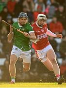 15 January 2023; Shane Barrett of Cork in action against Aaron Costello of Limerick during the Co-Op Superstores Munster Hurling League Group 2 match between Cork and Limerick at Páirc Ui Rinn in Cork. Photo by Eóin Noonan/Sportsfile