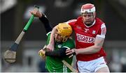 15 January 2023; Tom Morrissey of Limerick is tackled by Conor O’Callaghan of Cork during the Co-Op Superstores Munster Hurling League Group 2 match between Cork and Limerick at Páirc Ui Rinn in Cork. Photo by Eóin Noonan/Sportsfile