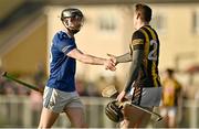 15 January 2023; Aaron Dunphy of Laois and Daire O'Neill of Kilkenny shake hands after the Walsh Cup Group 2 Round 2 match between Laois and Kilkenny at Kelly Daly Park in Rathdowney, Laois. Photo by Sam Barnes/Sportsfile