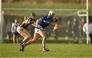 15 January 2023; Ryan Mullaney of Laois in action against Ian Byrne of Kilkenny during the Walsh Cup Group 2 Round 2 match between Laois and Kilkenny at Kelly Daly Park in Rathdowney, Laois. Photo by Sam Barnes/Sportsfile