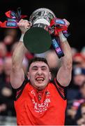 15 January 2023; Fossa captain Paudie Clifford lifts the Corn Seamróga Chraobh Mháirtín after their side's victory in the AIB GAA Football All-Ireland Junior Championship Final match between Fossa of Kerry and Stewartstown Harps of Tyrone at Croke Park in Dublin. Photo by Piaras Ó Mídheach/Sportsfile
