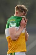 15 January 2023; Killian Sampson of Offaly after his side's defeat in the Walsh Cup Group 2 Round 2 match between Offaly and Wexford at St Brendan's Park in Birr, Offaly. Photo by Seb Daly/Sportsfile