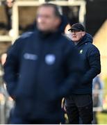 15 January 2023; Clare manager Brian Lohan, right, and Waterford manager Davy Fitzgerald during the Co-Op Superstores Munster Hurling League Group 1 match between Clare and Waterford at Cusack Park in Ennis, Clare. Photo by Brendan Moran/Sportsfile