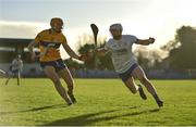 15 January 2023; Shane McNulty of Waterford in action against David Fitzgerald of Clare the Co-Op Superstores Munster Hurling League Group 1 match between Clare and Waterford at Cusack Park in Ennis, Clare. Photo by Brendan Moran/Sportsfile