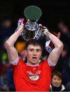 15 January 2023; Rathmore captain Mark Ryan lifts the cup after his side's victory in the AIB GAA Football All-Ireland Intermediate Championship Final match between Galbally Pearses of Tyrone and Rathmore of Kerry at Croke Park in Dublin. Photo by Piaras Ó Mídheach/Sportsfile