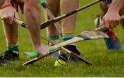 15 January 2023; Hurleys and a sliotar during the Walsh Cup Group 2 Round 2 match between Offaly and Wexford at St Brendan's Park in Birr, Offaly. Photo by Seb Daly/Sportsfile