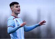 15 January 2023; Evan Weir of Drogheda United during the pre-season friendly match between St Patrick's Athletic and Drogheda United at the TU Dublin Blanchardstown in Dublin. Photo by Tyler Miller/Sportsfile