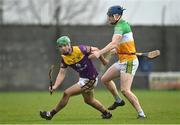 15 January 2023; Richie Lawlor of Wexford in action against Cathal Kiely of Offaly during the Walsh Cup Group 2 Round 2 match between Offaly and Wexford at St Brendan's Park in Birr, Offaly. Photo by Seb Daly/Sportsfile