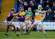 15 January 2023; Dara Maher of Offaly in action against Jack O’Connor of Wexford during the Walsh Cup Group 2 Round 2 match between Offaly and Wexford at St Brendan's Park in Birr, Offaly. Photo by Seb Daly/Sportsfile