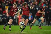 14 January 2023; Jack Crowley of Munster restarts the game during the Heineken Champions Cup Pool B Round 3 match between Munster and Northampton Saints at Thomond Park in Limerick. Photo by Brendan Moran/Sportsfile