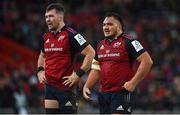14 January 2023; Roman Salanoa, right, and Peter O’Mahony of Munster during the Heineken Champions Cup Pool B Round 3 match between Munster and Northampton Saints at Thomond Park in Limerick. Photo by Brendan Moran/Sportsfile